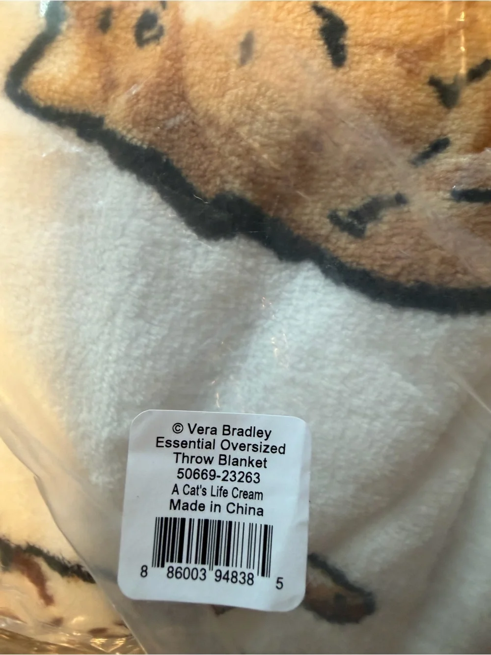 Vera Bradley Oversized Throw Blanket - White w/Cat Print NWT